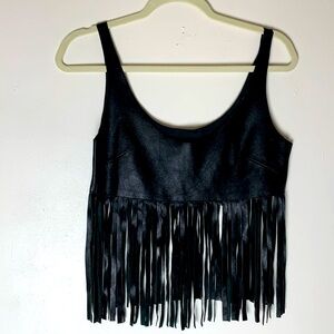 Black Genuine Leather Fringe Too
